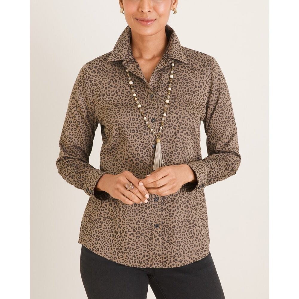 CHICOS | Womens No-Iron All-Seasons Animal Print Shirt Size Medium Button Front - Picture 2 of 11